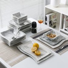 Load image into Gallery viewer, MALACASA FLORA 56-Piece Marble Grey Porcelain Dinner Set
