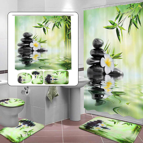 NEW Shower Curtain 3D Bamboo Non-Slip Set - beesdecorpro