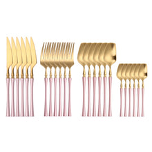 Load image into Gallery viewer, 24 Piece Set Forks Knives Spoons Dinnerware Set - beesdecorpro
