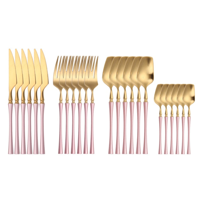 24 Piece Set Forks Knives Spoons Dinnerware Set - beesdecorpro