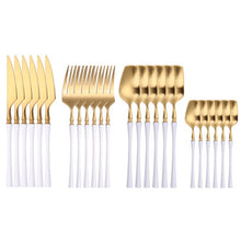 Load image into Gallery viewer, 24 Piece Set Forks Knives Spoons Dinnerware Set - beesdecorpro

