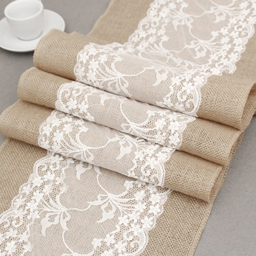 Elegant Jute Table Runner Burlap Lace Table Cloth - beesdecorpro